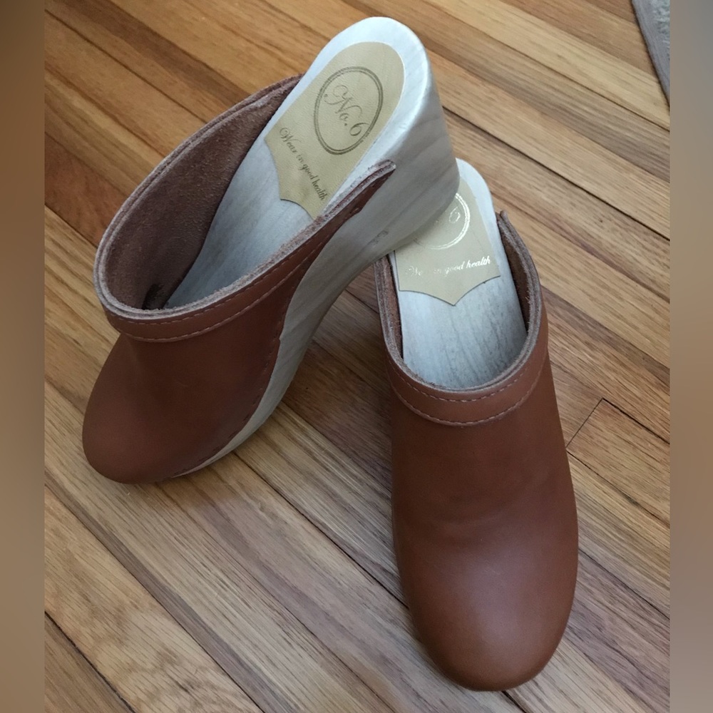 No. 6 brown Palomino Old School New School wedge clogs 39